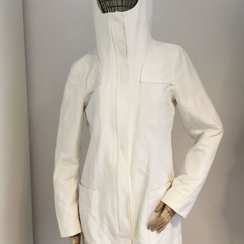 S Max Mara white cotton zip-up hooded coat IT44