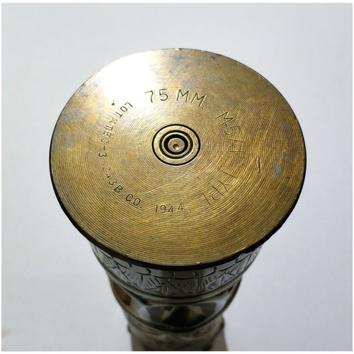 75mm M5A1 Shell Casing Vase 1944 with Ornate Design like new