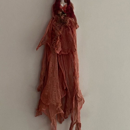 Porcelain wall doll 57cm like new with sapio apple dress and burgundy hair