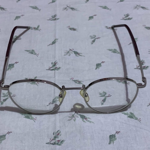 Round metal silver myopia glasses with burgundy plastic like new