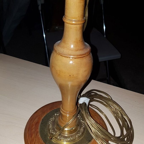 Handmade Table Lamp used, solid wood with brass details