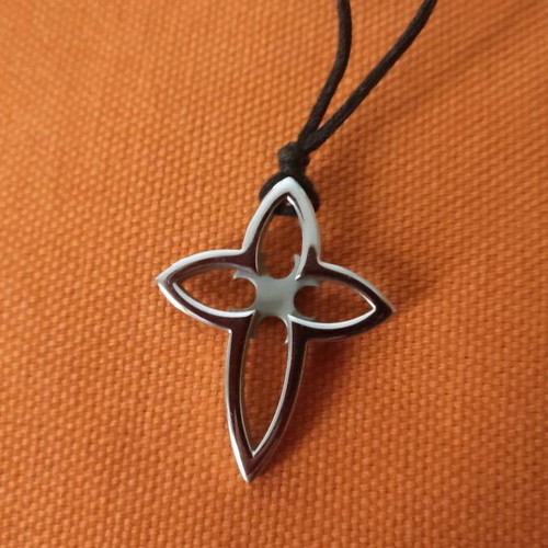 Pendant cross made of steel with cord in unique design like new