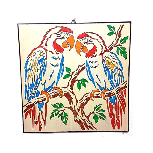 Handmade Wooden Frame with Parrots 30x30cm