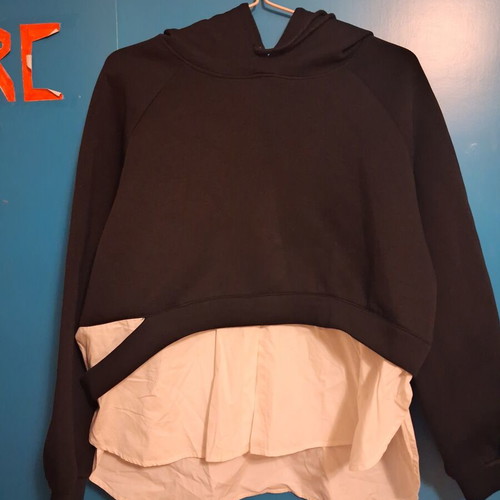 Modern hoodie with integrated shirt fabric like new, black, size M
