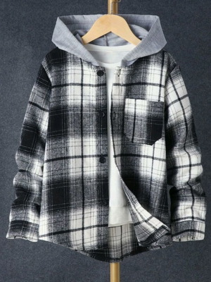 Plaid shirt with hood kids and teens new, size 152 cm