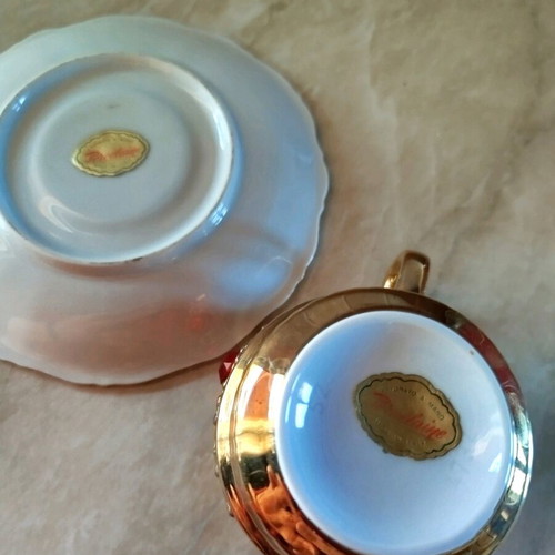 Vintage porcelain tea cup with saucer 1970 used