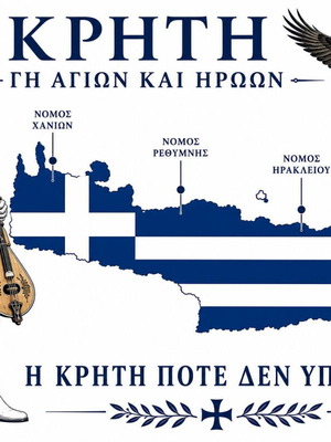 Σημαία Κρήτης με Κρητικό λυράρη, 70x100 εκ., καινούργιο