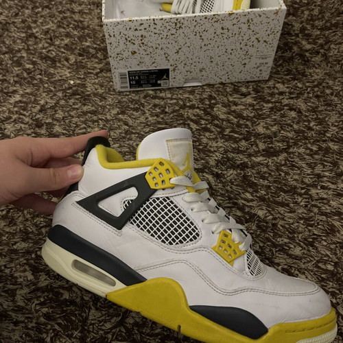 Jordan 4 Retro Vivid Sulfur sneakers, size 44, white and yellow