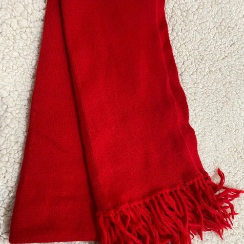 Knitted red scarf used, 150 cm length