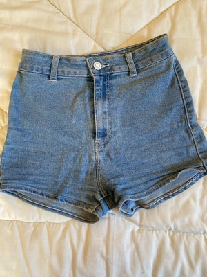 Bershka high-waisted elastic denim shorts XS like new, blue