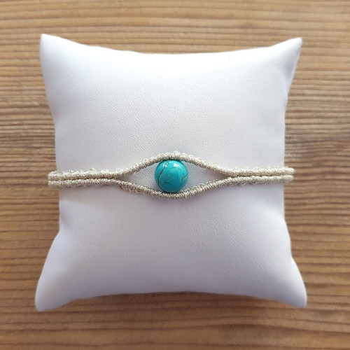 Women's eye outline bracelet metallic handmade with turquoise haolite new