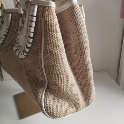 Luana rattan and leather shoulder bag used, beige white