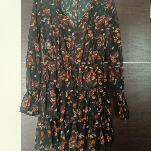 Floral dress like new with ruffles, black and orange, size S