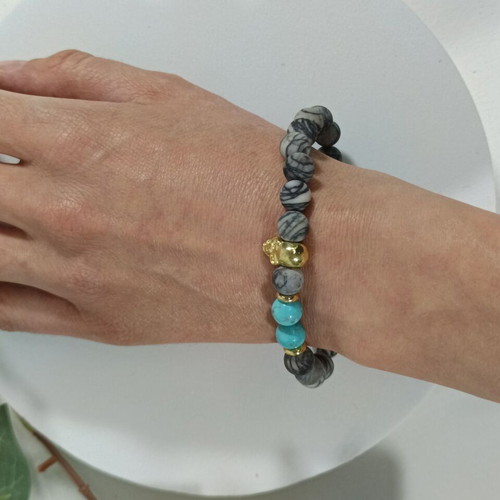 Visetti elastic bracelet with natural stones and turquoise beads like new