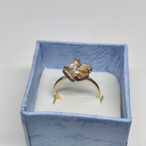Gold ring with geometric champagne crystals like new