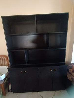 Large black wooden handmade bookcase