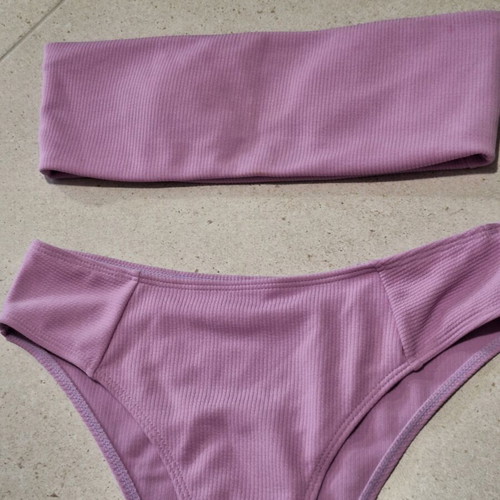 Decoro Ribbed Lilac Bandeau Bikini Set Size M like new