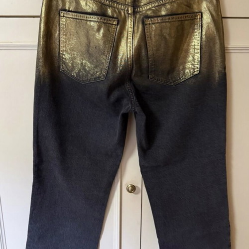Zara high-waisted Z1975 jeans straight foil line like new, two-tone black and gold