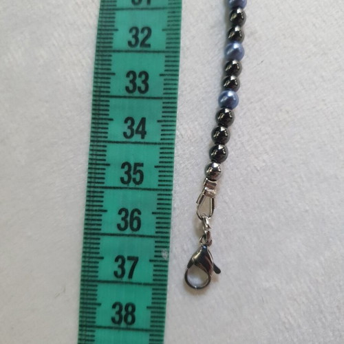 Blue Glass Pearl and Hematite Necklace stainless steel, like new