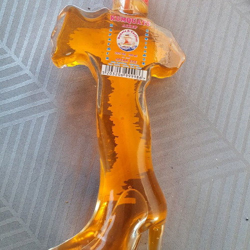 Kumquat liqueur Corfu in glass bottle shaped like women's boot new
