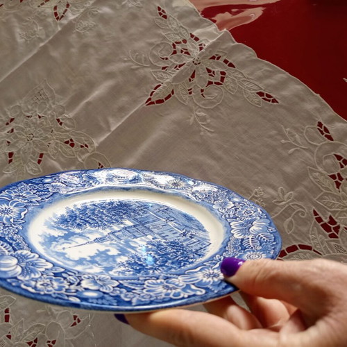 Staffordshire Ironstone plate used, cobalt blue, made in England