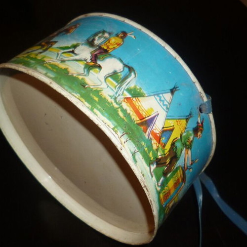 Tin Lithograph Children's Drum 60s used, Greek festive