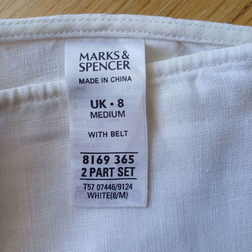 Linen pants Marks & Spencer used, white with sequin belt, size S