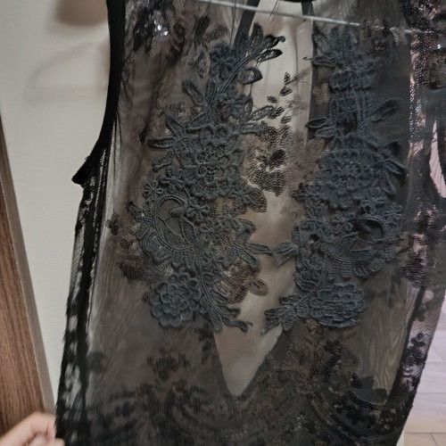 Bodysuit new with rhinestones and tulle, black, size L
