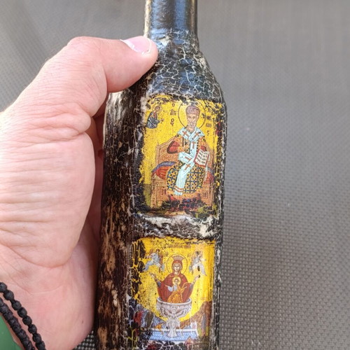 Holy Water Glass Bottle with Religious Icon Images