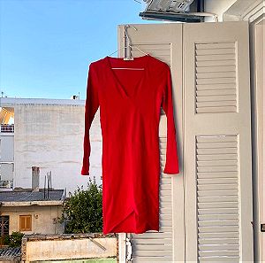 κόκκινο φόρεμα μινι ελαστικό ύφασμα με τελείωμα ν