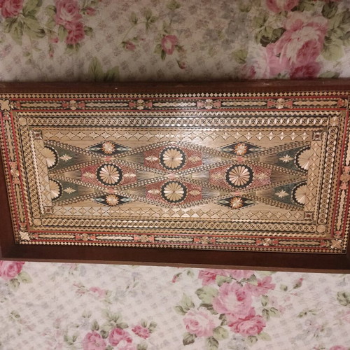 Marquetry tray used, wooden, 45 cm length