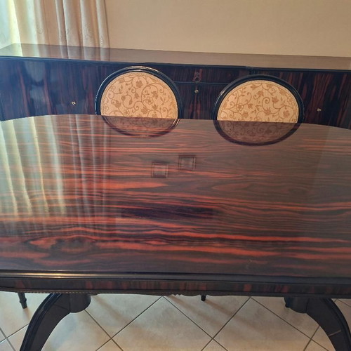 Ebony dining table with extension and buffet set like new
