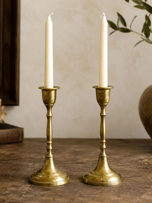 Vintage brass candlesticks pair, handmade, India, like new
