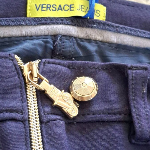 Versace fitted cotton leggings new, blue sz28-30 with nylon pouch