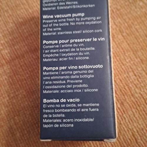 Vacuum pump for wine bottles new, stainless steel, German