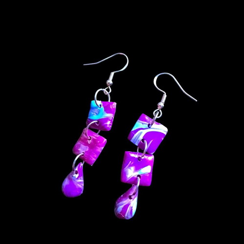 Handmade recycled plastic earrings blue and purple, new