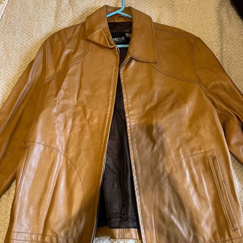 Italian leather jacket used, light brown, size 50