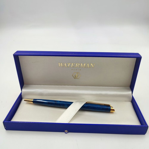 Waterman Paris Ballpoint Pen Blue Marble with Gold Trim and Box