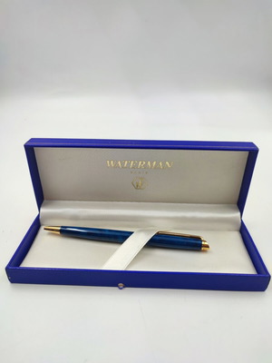 Waterman Paris Ballpoint Pen Blue Marble with Gold Trim and Box