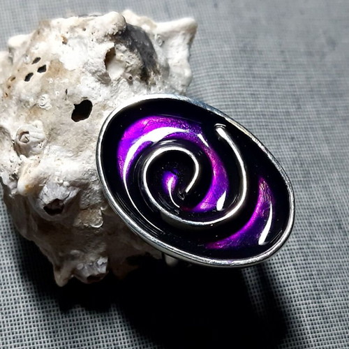Anthousa Handmade Silver 925 Ring with Purple Enamel New