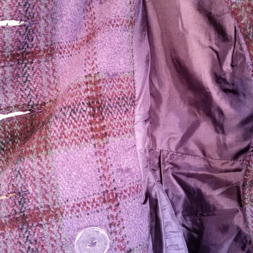 Fullah Sugah checked coat new, size medium, purple-magenta