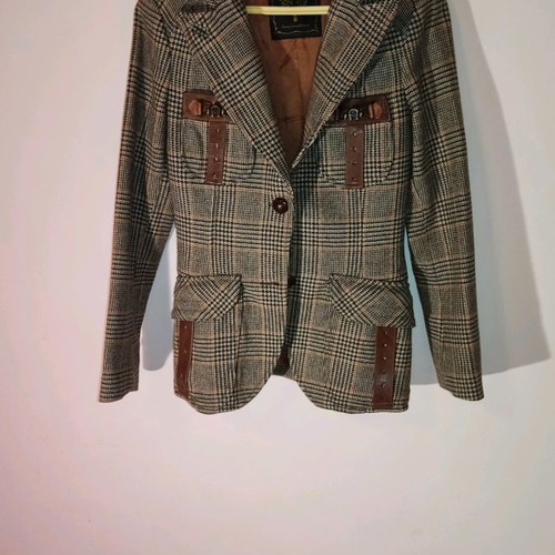 Replay checked jacket used, size small with leather details