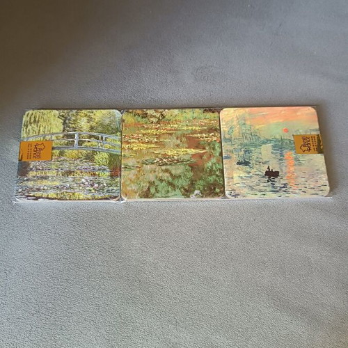 Set of 6 cork coasters with Monet paintings new