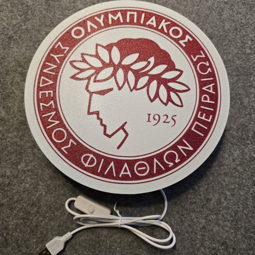3D Printed Olympiakos Symbol Lamp like new, USB LED light