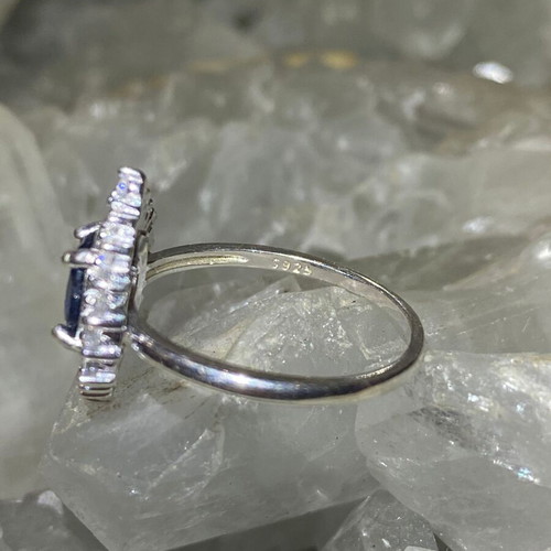 Handmade silver ring with natural blue sapphire and moissanites, new