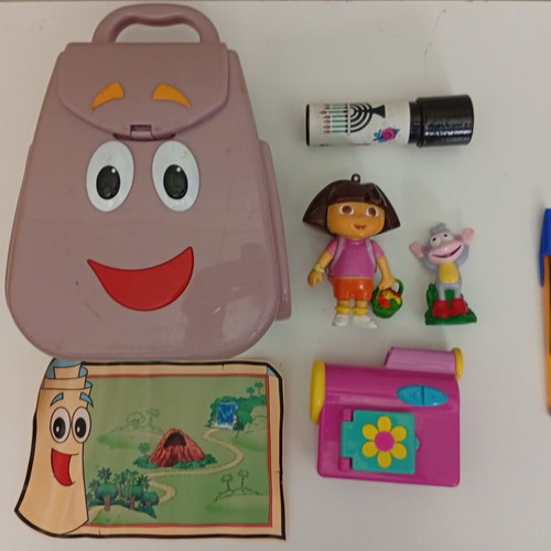 Mattel Viacom Dora the Explorer Storage Bag Set with Map Camera & Figures used