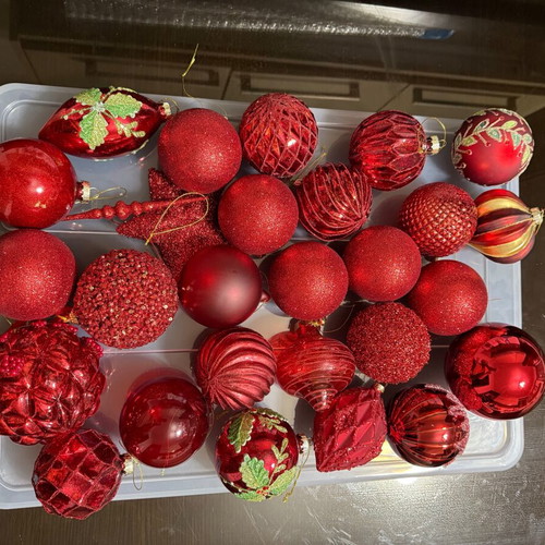 Christmas balls red new, all together