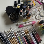 Nail Art Equipment used with stickers, caviar, gels, brushes