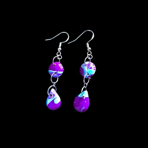 Handmade earrings from recycled plastic, purple and blue, new