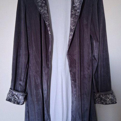 Velvet cardigan new size Medium gray with white flowers
